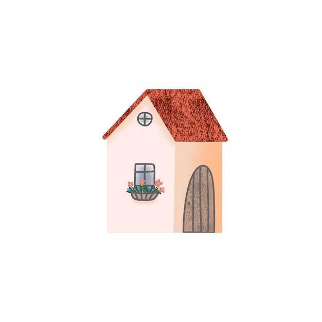 Casa colorida sobre fondo blanco ilustración digital en estilo de dibujos animados