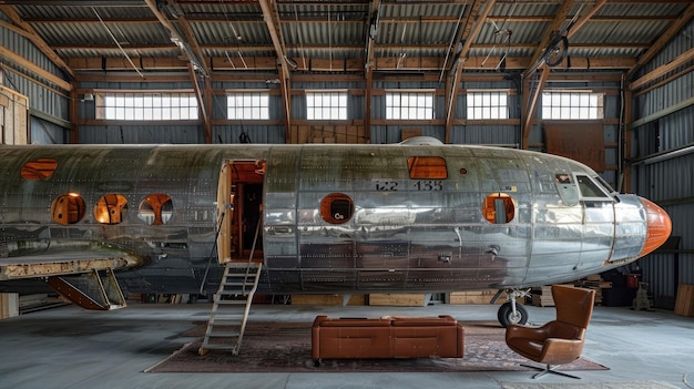 Foto una casa construida dentro de un avión desmantelado para los entusiastas de la aviación