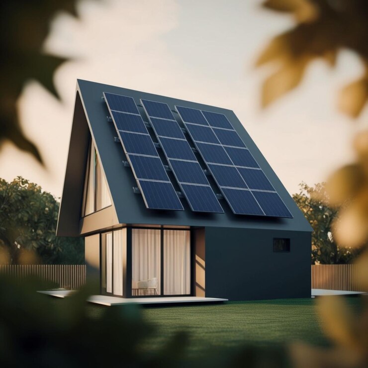 Casa contemporánea ecológica con paneles solares para una vida sostenible