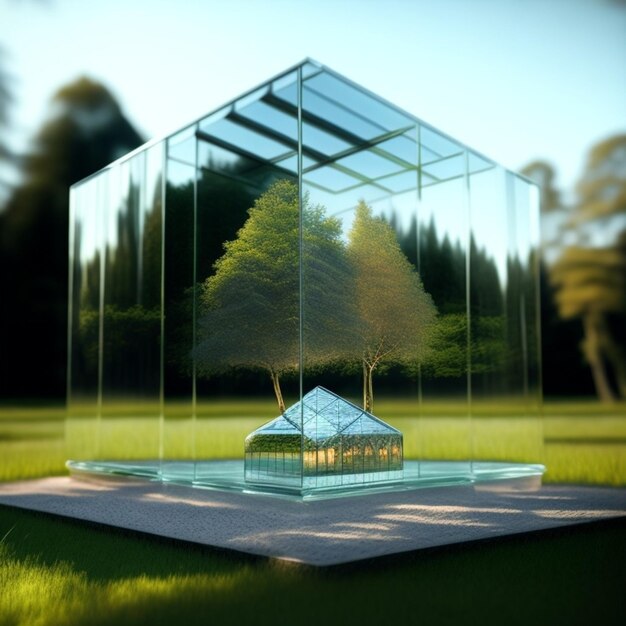 Una casa de cristal con un árbol dentro