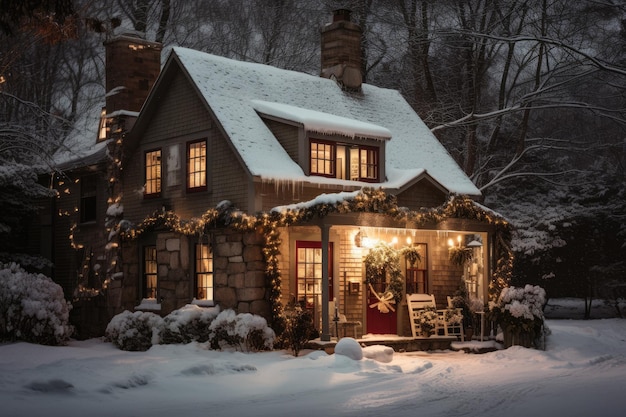 Una casa cubierta de luces navideñas