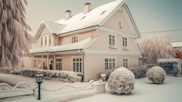 Una casa cubierta por nieve en invierno