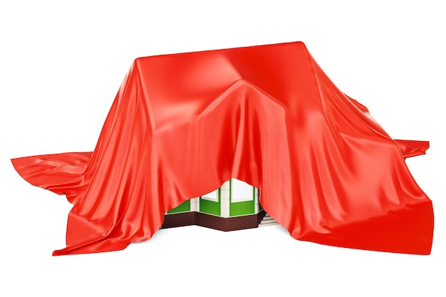 Casa cubierta de tela roja renderizado 3D