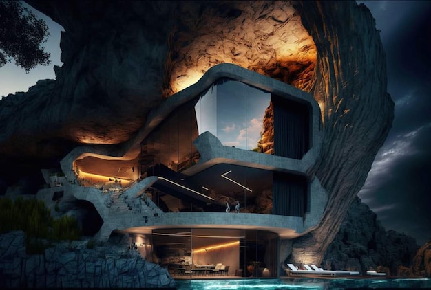 Una casa en una cueva que tiene forma de casa.