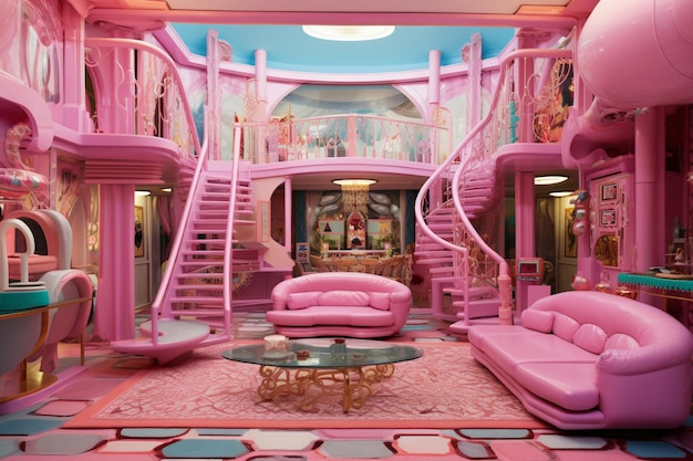 Foto casa da barbie na terra da barbie com espaço para texto