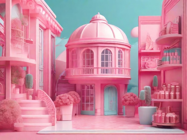 Foto casa da barbie rosa gerada por ia