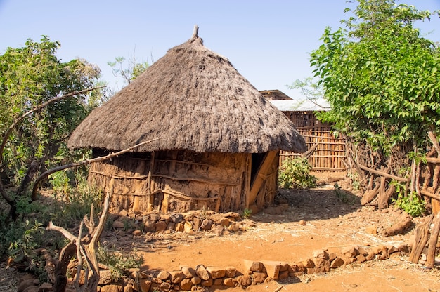 Casa de aldeia tradicional na Etiópia África Etiópia