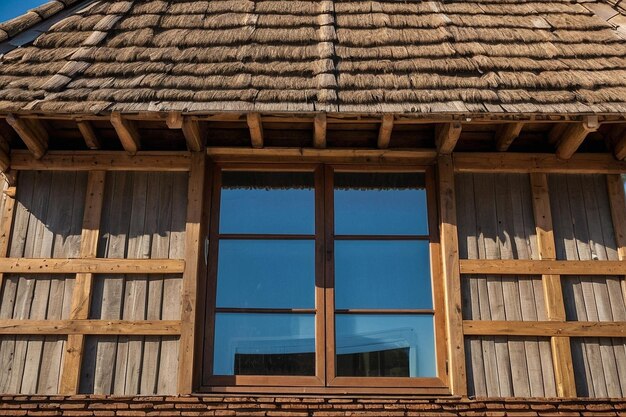 Foto casa de ângulo baixo com elementos de madeira