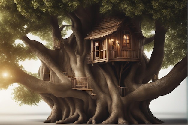 Foto casa de árvore de fantasia dentro do tronco da árvore