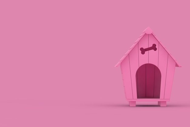 Foto casa de cachorro rosa dos desenhos animados no estilo duotone em um fundo rosa. renderização 3d