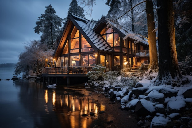 Casa de campo na montanha no inverno