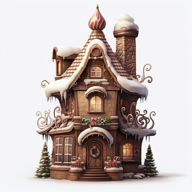 Casa de chaminé de Natal de chocolate isolada em fundo branco