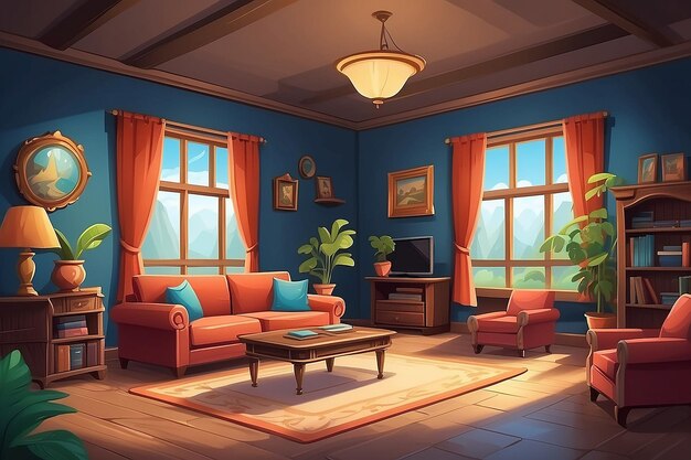 Foto casa de família aconchegante de alta qualidade 2d sala de estar fundo para jogo móvel design de modelo de jogo