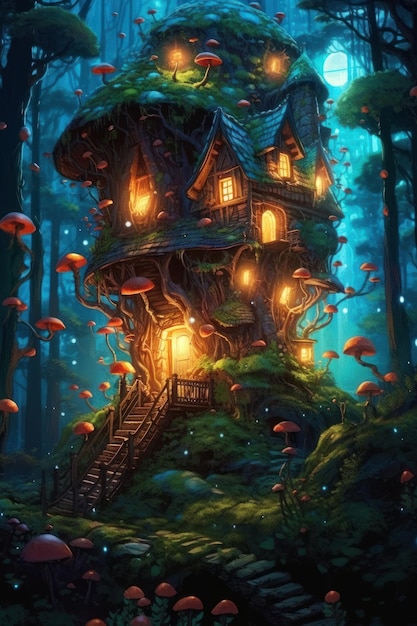 Casa de fantasia na floresta.