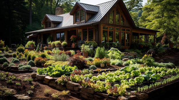 Foto casa de fazenda rústica com um vegetal ilustrando uma bela cena