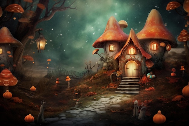 Casa de Halloween no escuro