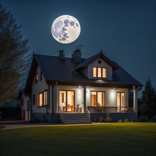 Foto casa de luxo à noite com lua