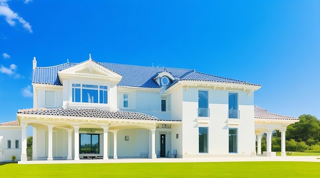 Casa de luxo com céu azul em dia ensolarado