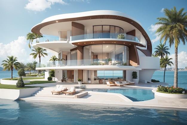 casa de luxo com piscina design contemporâneo espetacular arte digital imobiliária casa e propriedade