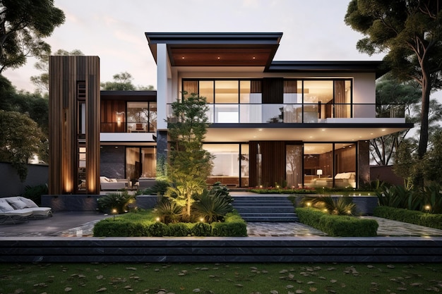 Casa de luxo com um jardim minimalista
