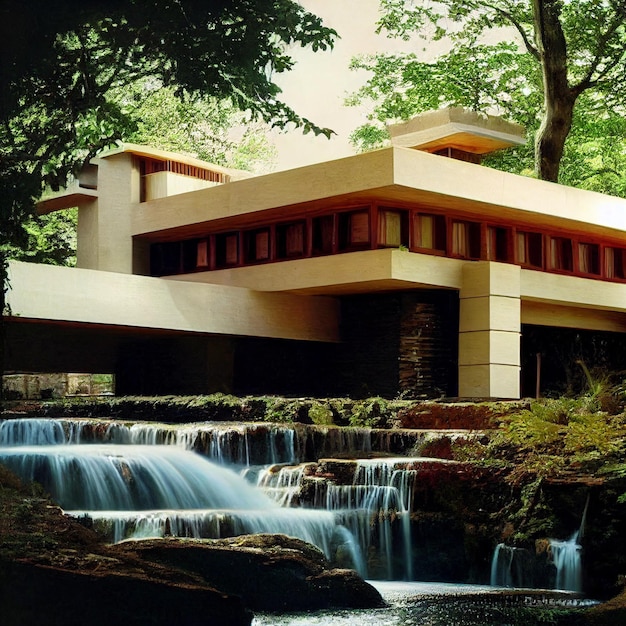 casa de luxo moderna com cachoeira