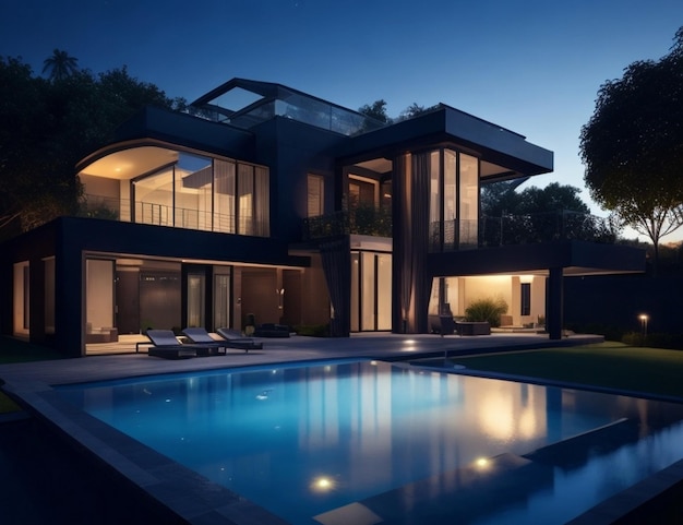 casa de luxo piscina arquitetura design vista noturna