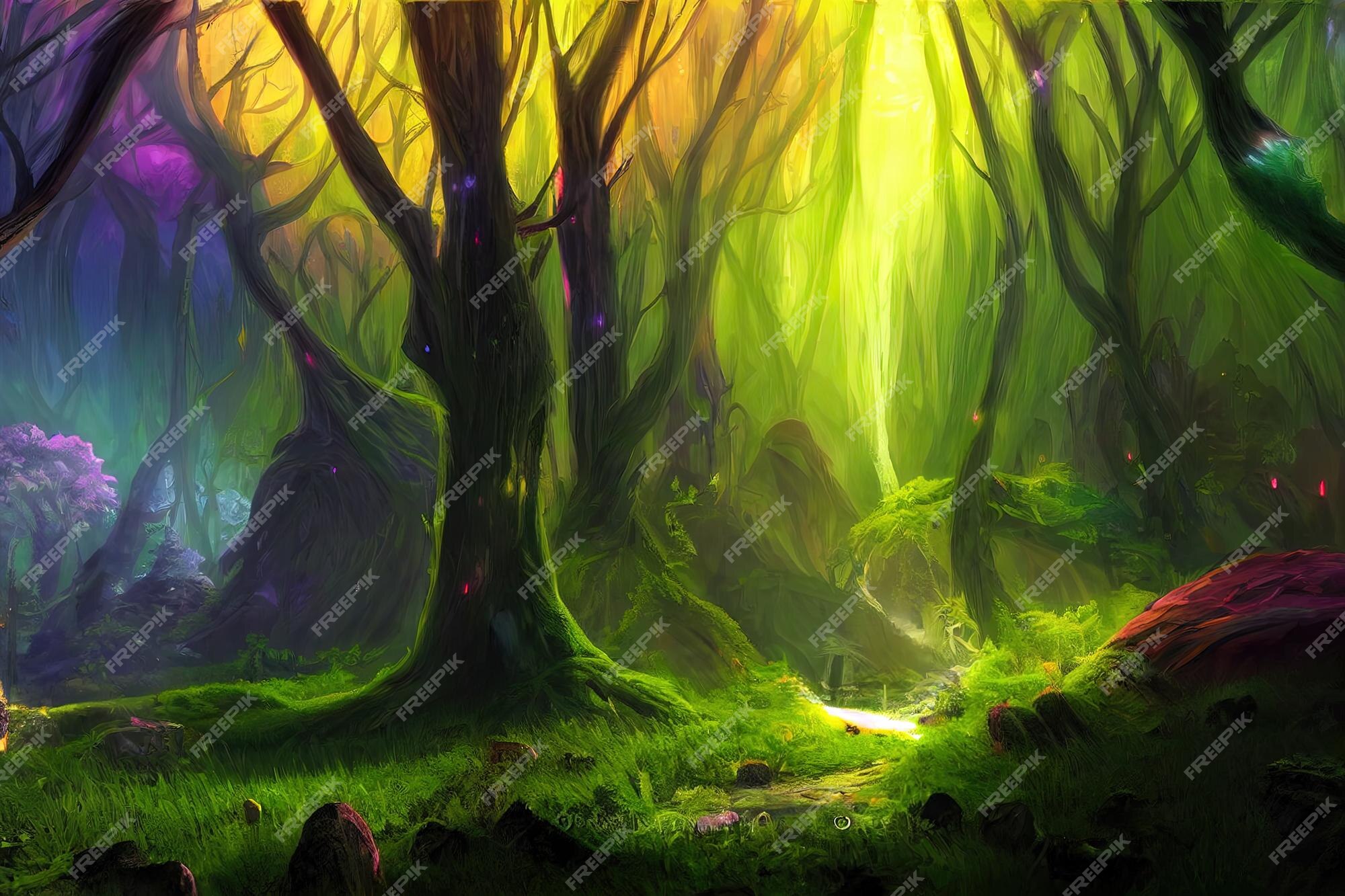 Fundo Floresta Mágica De Conto De Fadas De Fantasia Com Raios