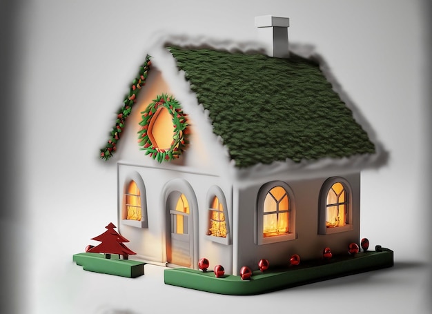 Casa de Natal 3D em fundo branco