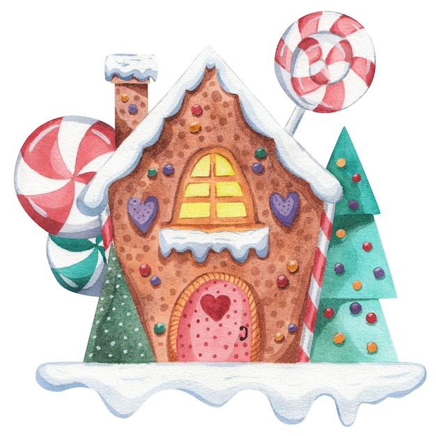Casa de pão de gengibre Natal Ilustração de aquarela