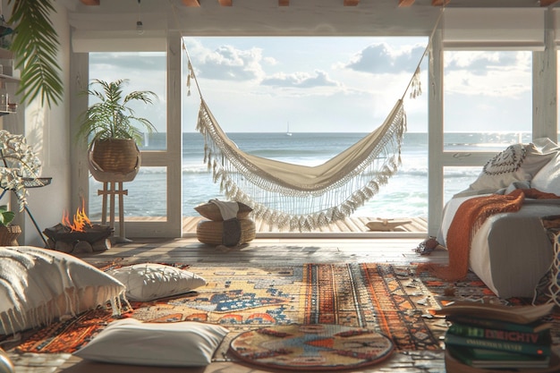 Casa de praia boho costeira vibra octano render k U