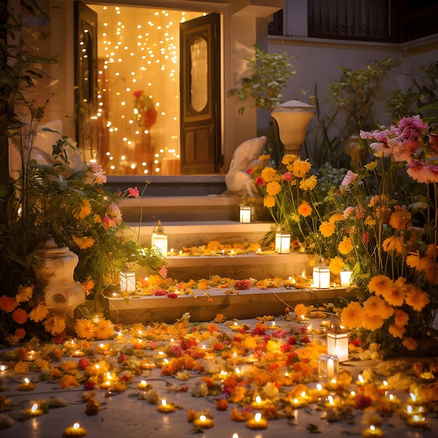 Casa decorada para a celebração do Diwali