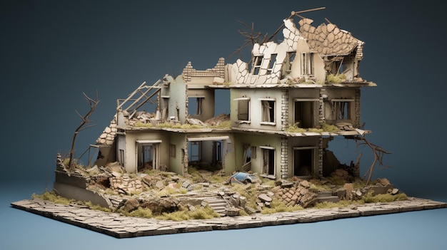 una casa destruida por la guerra Edificio industrial de hormigón derrumbado Escena del desastre