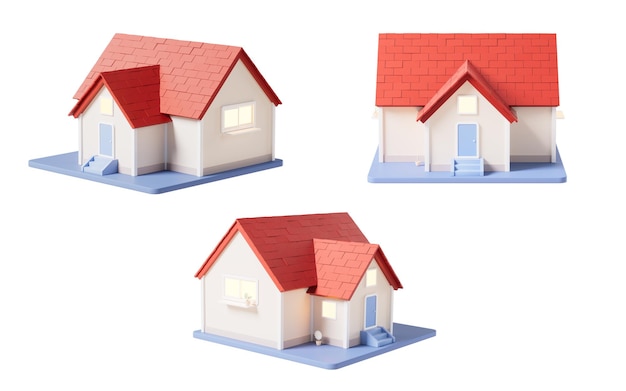 Casa de dibujos animados en 3D, casa de residencia en 3D y ilustración en 3D