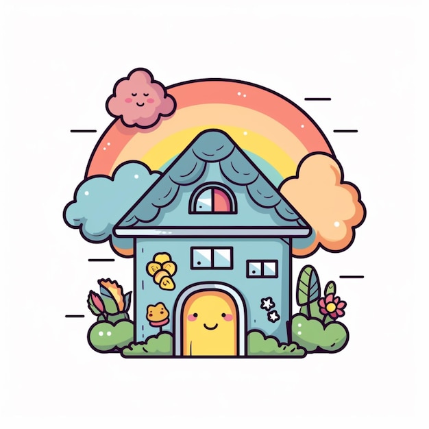 Foto una casa de dibujos animados con un arco iris de fondo ai generativo