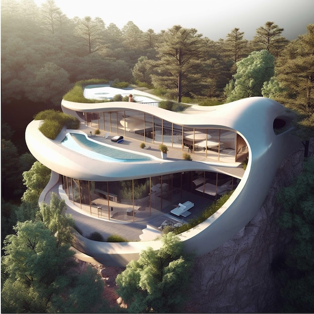 Casa diseñada en zona montañosa arquitectura modernista futurismo