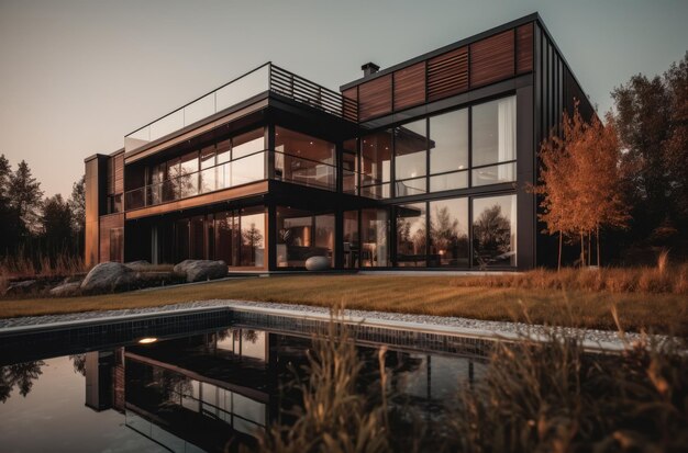 Casa de diseño villa moderna con sala de estar de planta abierta y dormitorio privado ala gran terraza con privacidad