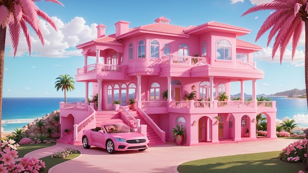 casa dos sonhos com Malibu barbie conversível