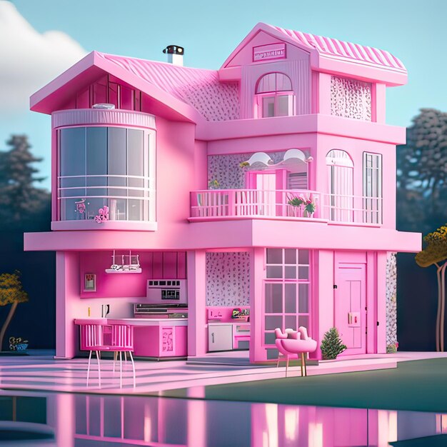 Foto casa dos sonhos rosa inteligência artificial generativa