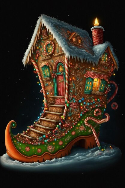 Foto casa de duende navideño en forma de bota