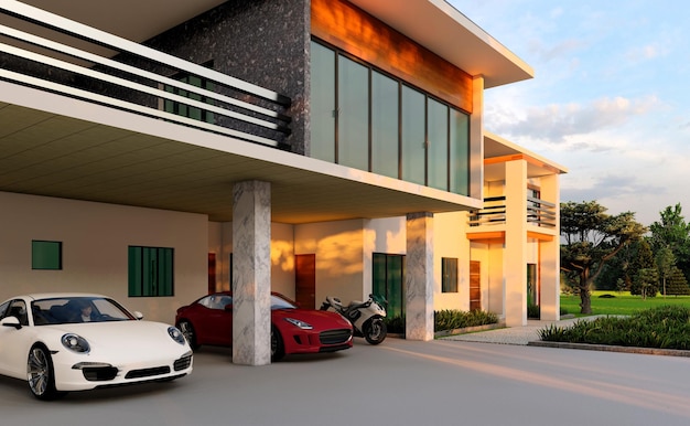 Casa dúplex imagen garaje coche bicicleta camino de entrada