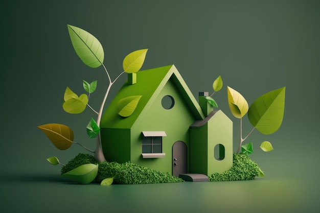 Casa ecológica com fundo ambiental verde Generative Ai