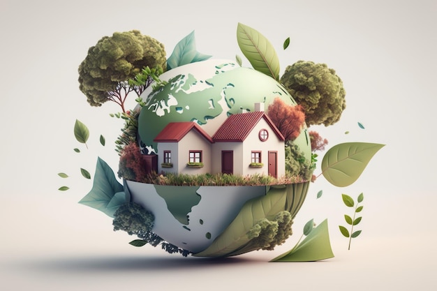 Casa ecológica com fundo ambiental verde Generative Ai