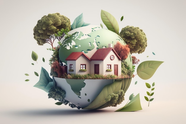 Casa ecológica con fondo ambiental verde Generativo Ai