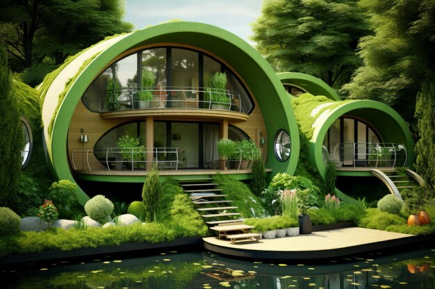 Casa ecológica verde com eficiência energética, ecológica com a natureza, gerar Ai