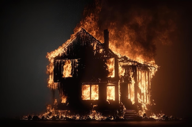 Casa em chamas à noite Tópicos de incêndios criminosos e desastres e eventos extremos