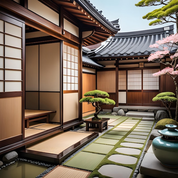 Foto casa em estilo japonês no jardim