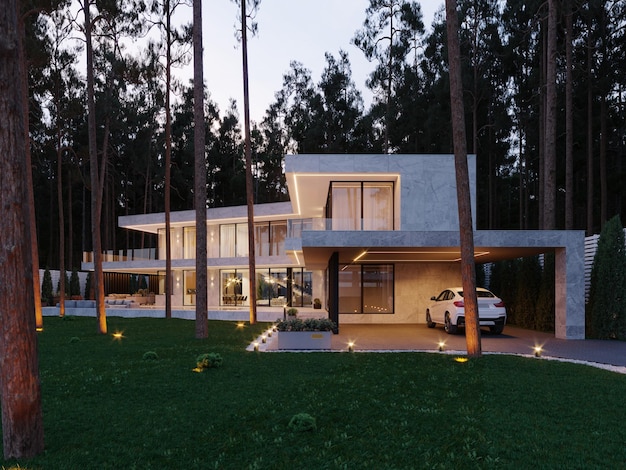 Casa em estilo moderno com um grande terraço.