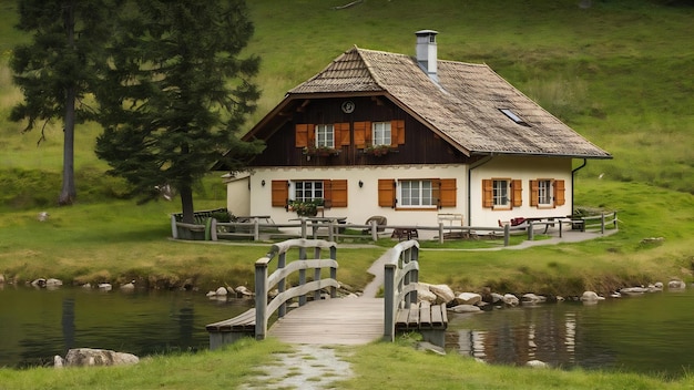 Casa em frente ao lago Lioson, na Suíça