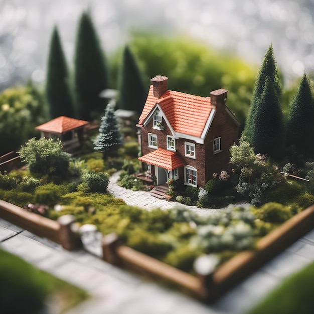 casa em miniatura no jardim conceito imobiliário foco seletivo