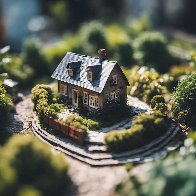 casa em miniatura no jardim conceito imobiliário foco seletivo